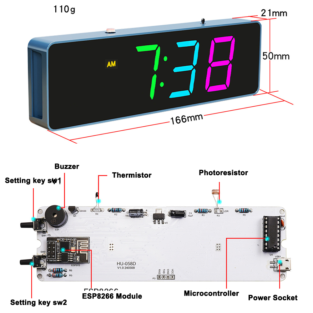 Kit d'horloge WiFi coloré, hor - Esp8266 avis et prix